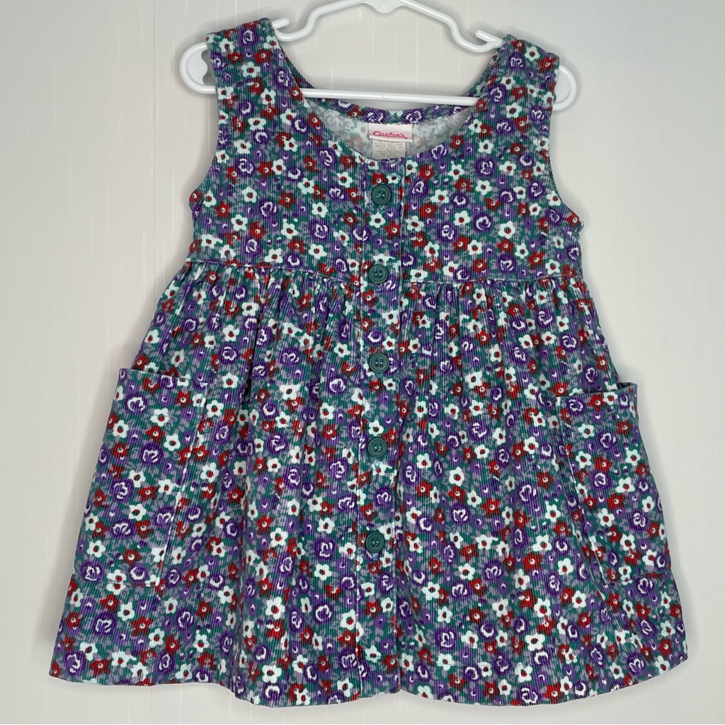 Vintage Carter’s Ditzy Floral Corduroy Jumper Dress Pleats 80s/90s Size 4